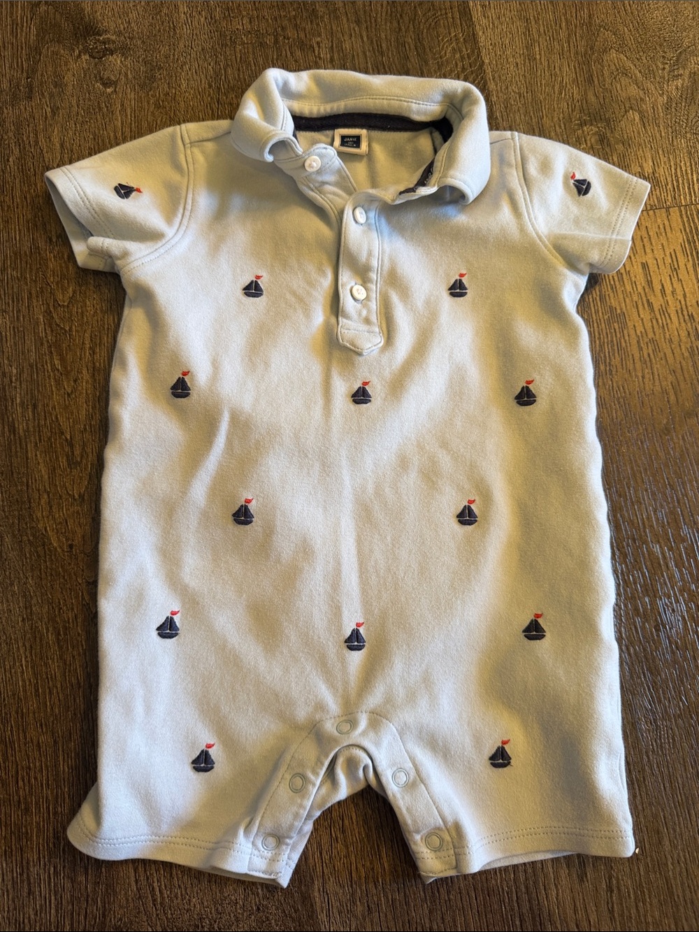 Janie and Jack Light Blue Polo Sailboat Embroidered One-Piece 6-12